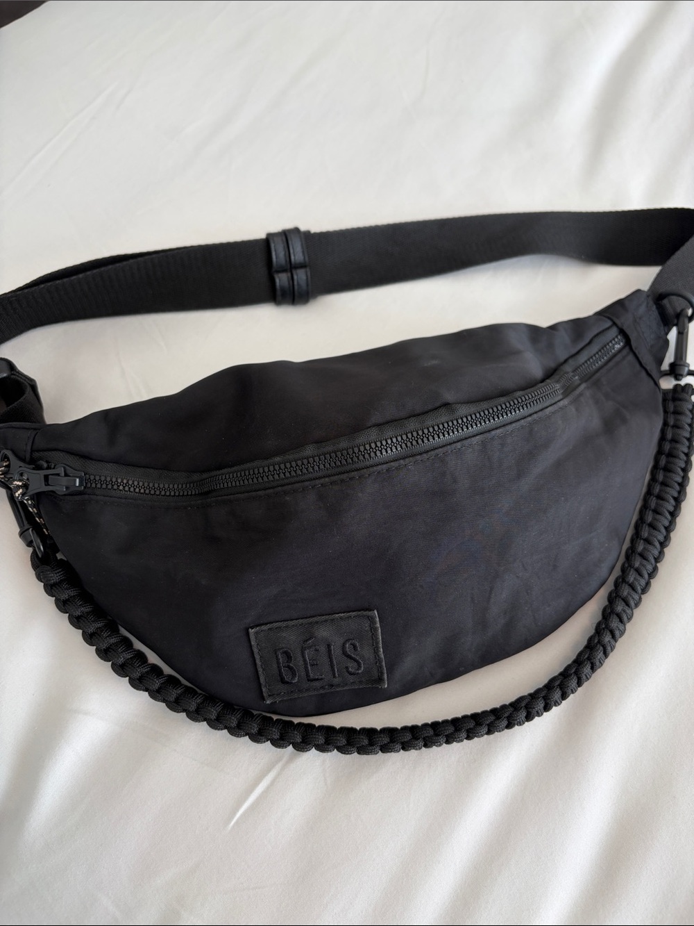 BEIS Black Nylon Fanny Pack Bag with Braided Strap